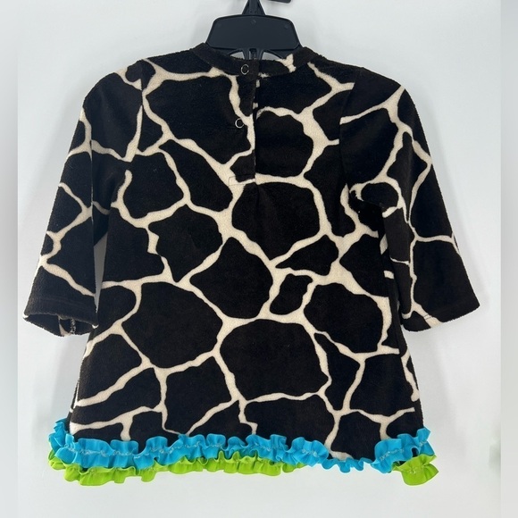 MUD PIE TOP BOUTIQUE GIRAFFE ZOO PRINT RUFFLE & RIBBON ACCESS 12-18 MONTHS - Picture 2 of 3